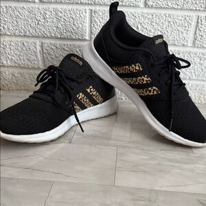 Adidas Black Sneakers with Gold Leopard Print with Cloudfoam Comfort